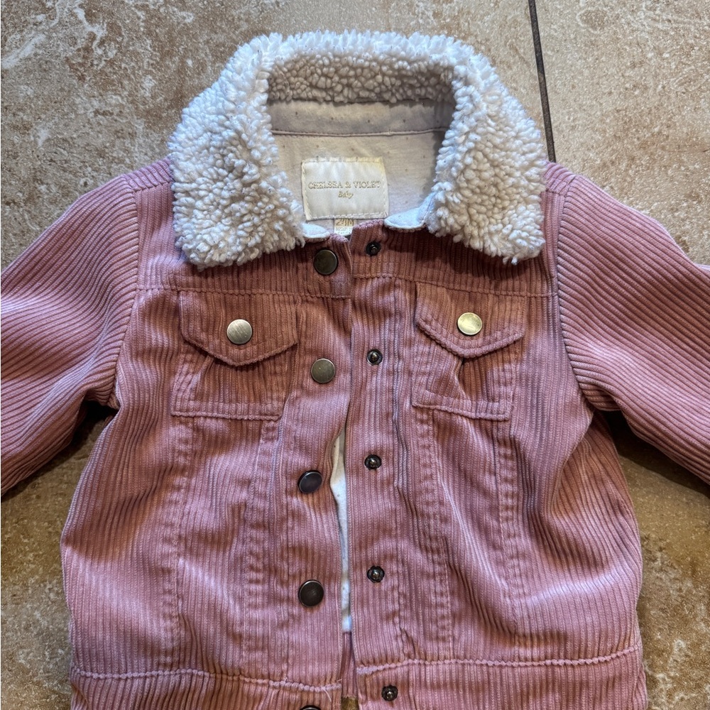 Chelsea & Violet Dusty Pink Corduroy Jacket with Cream Sherpa Collar